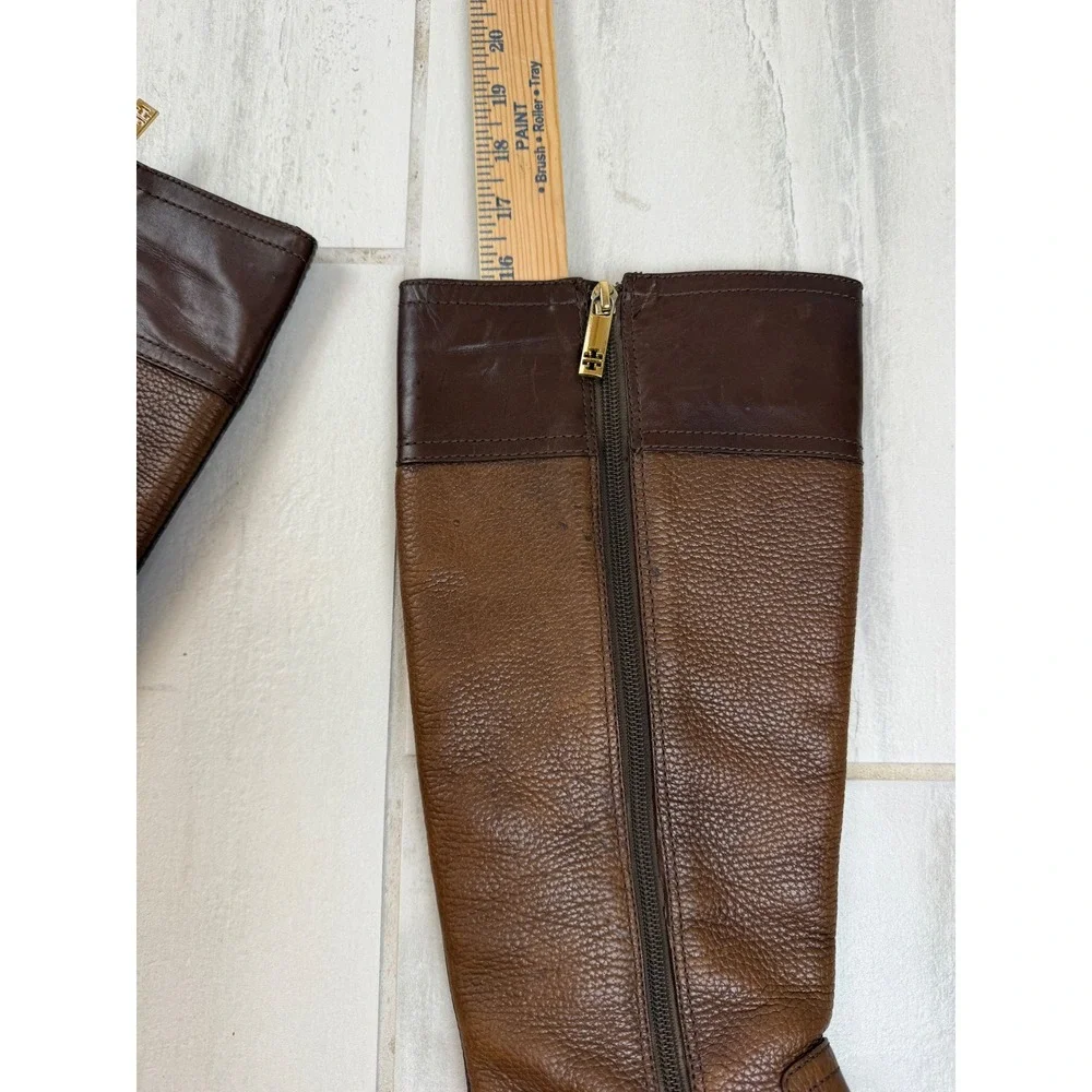 Tory Burch Julian Tall Riding Boots Brown Pebbled Leather Knee Size 9M